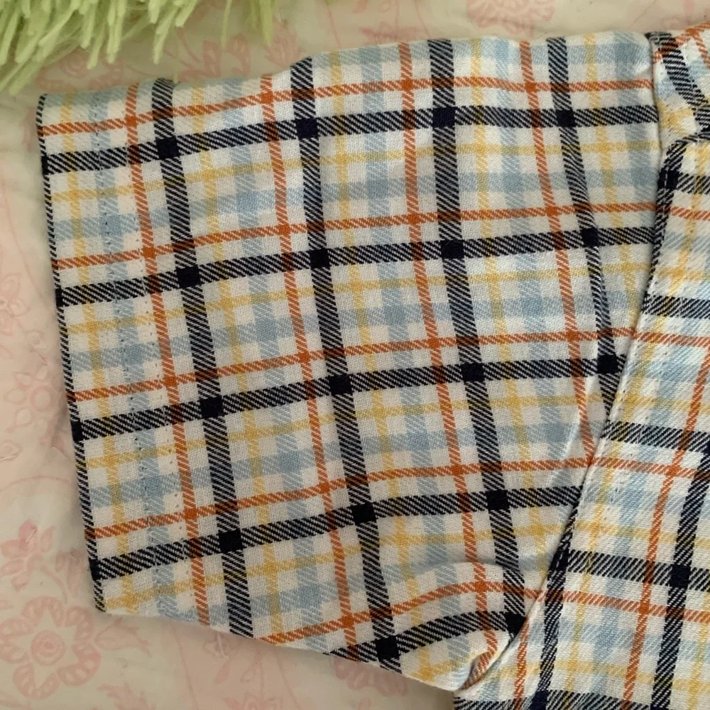 Vintage Gymboree Button Down Shirt Boys 3 White Blue Orange Plaid Short Sleeves